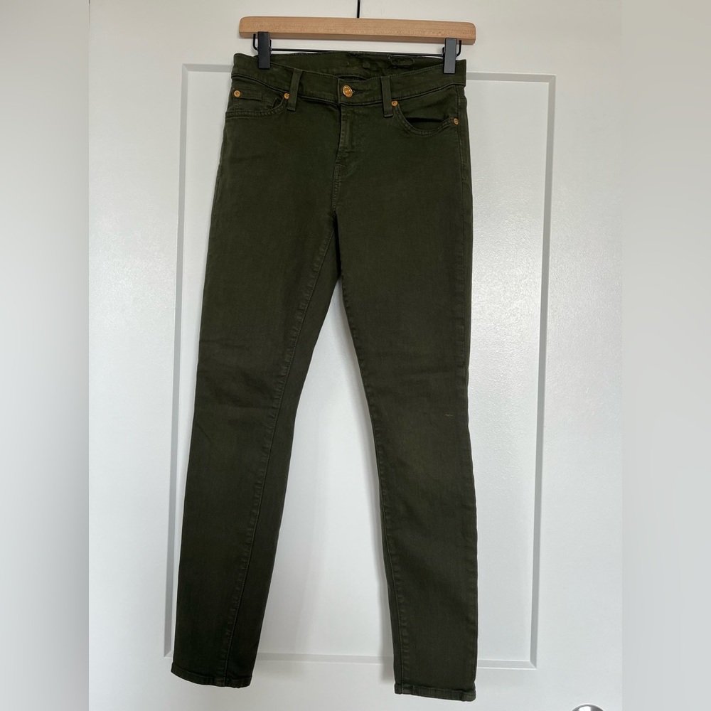 7 For All Mankind Green Skinny Jeans | Size 26 | Olive Denim Mid Rise
